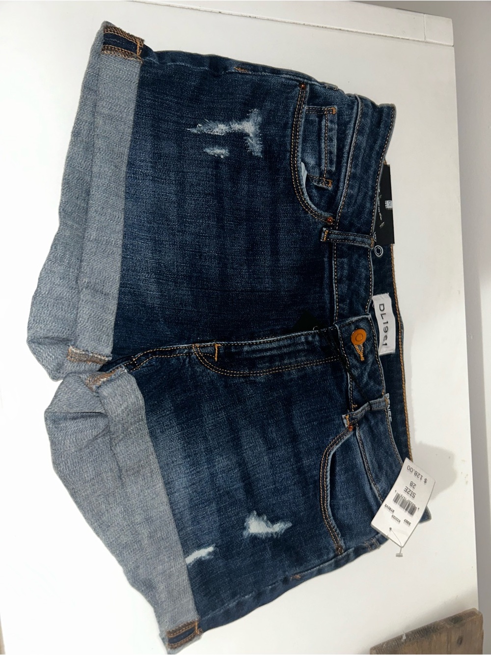 DL1961 Dark Blue Distressed Cuffed Women's Denim Shorts